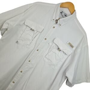 Vintage Columbia PFG Men's Vented Fishing Shirt Large White Button Down EUC